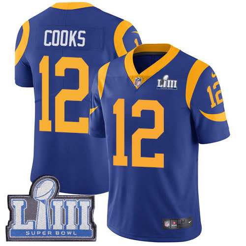 Nike Rams 12 Brandin Cooks Royal 2019 Super Bowl LIII Vapor Untouchable Limited Jersey,We sell and wholesale Nike Rams 12 Brandin Cooks Royal 2019 Super Bowl LIII Vapor Untouchable Limited Jersey on line form chian!